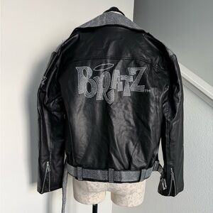 NWT Bratz X Dolls Kill Faux Leather Jacket Rhinestone Grunge Moto Y2K small